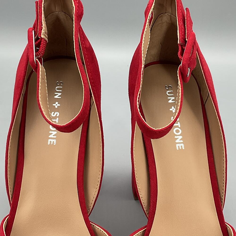 NEW Sun + Stone Women’s Reema Peep Toe Platform Sandals Cherry Size 10M - Picture 6 of 10